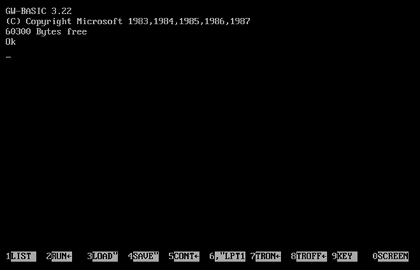 The opening screen of GW-BASIC